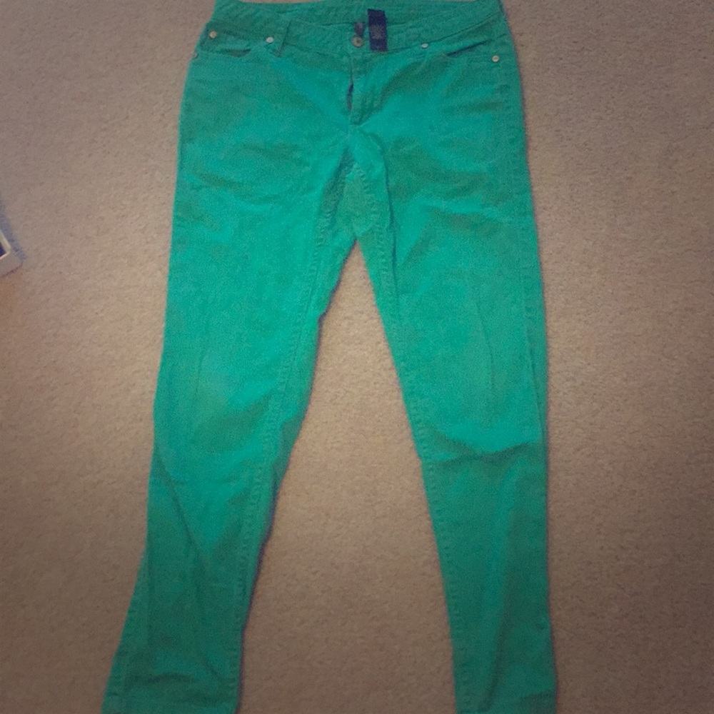 Green skinny jeans